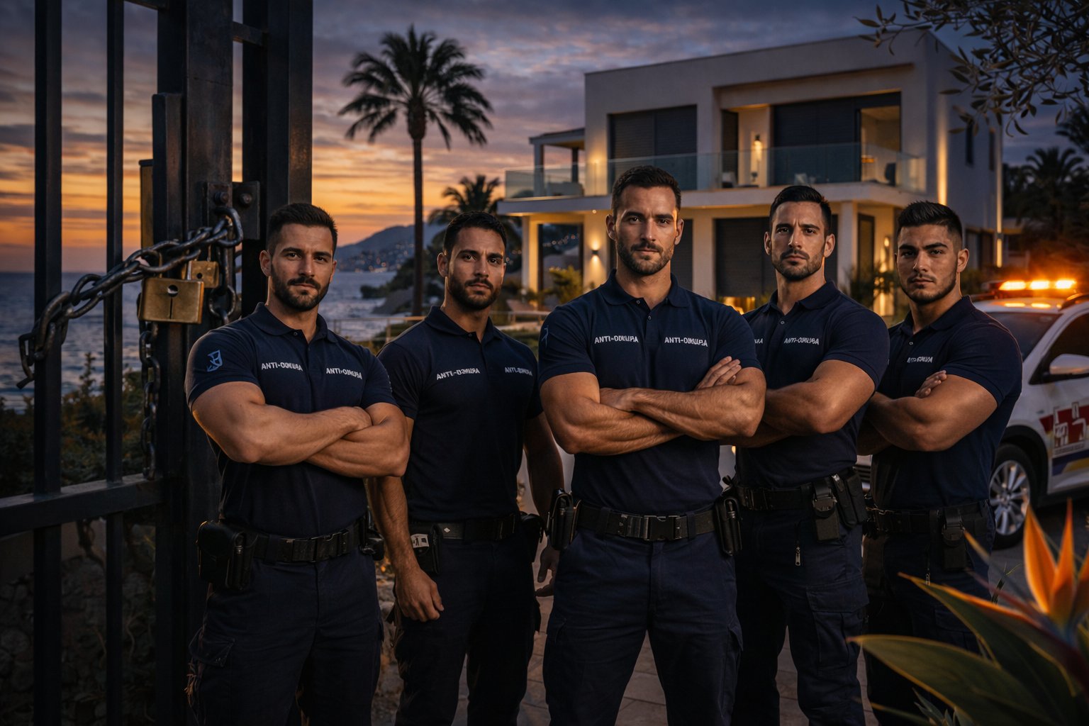Anti-okupa beveiligingsteam bij een villa in Spanje